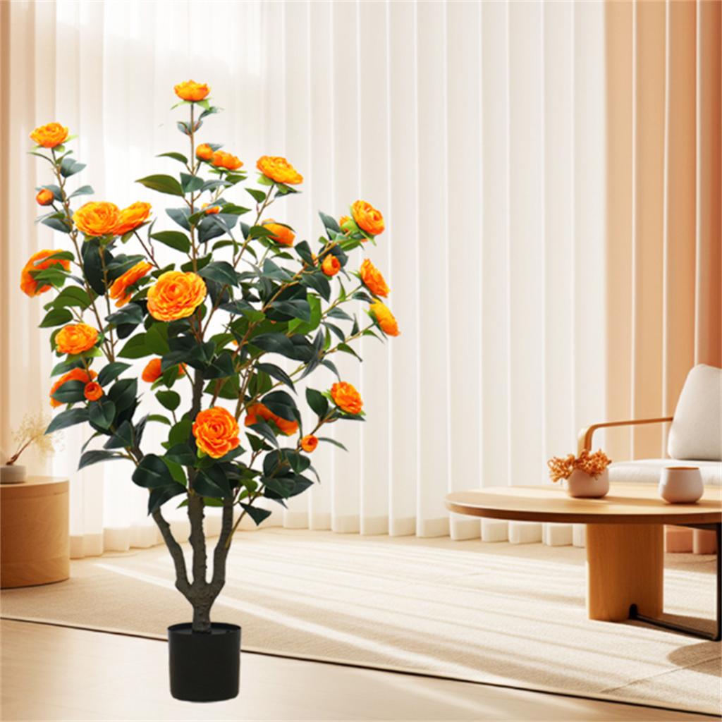 3 28 Feet Camellia Artificial Plants Planter Realistic Faux Floral Plant Blooming