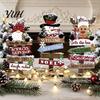 Christmas Home Accents Table Decoration, Rustic Wooden Tabletop Sign, Vintage Farmhouse Decorative Decor Desktop Plaque for Holiday Party Tiered Tray,