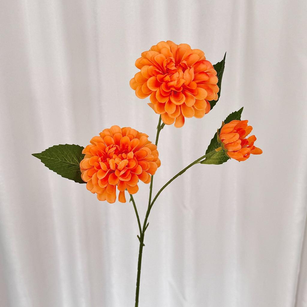 3-Head Dahlia Simulated Flower Silk Flower Fake Flower Dark Fragrant Ball Chrysanthemum Home Decoration Wedding Hall Flower Arrangement
