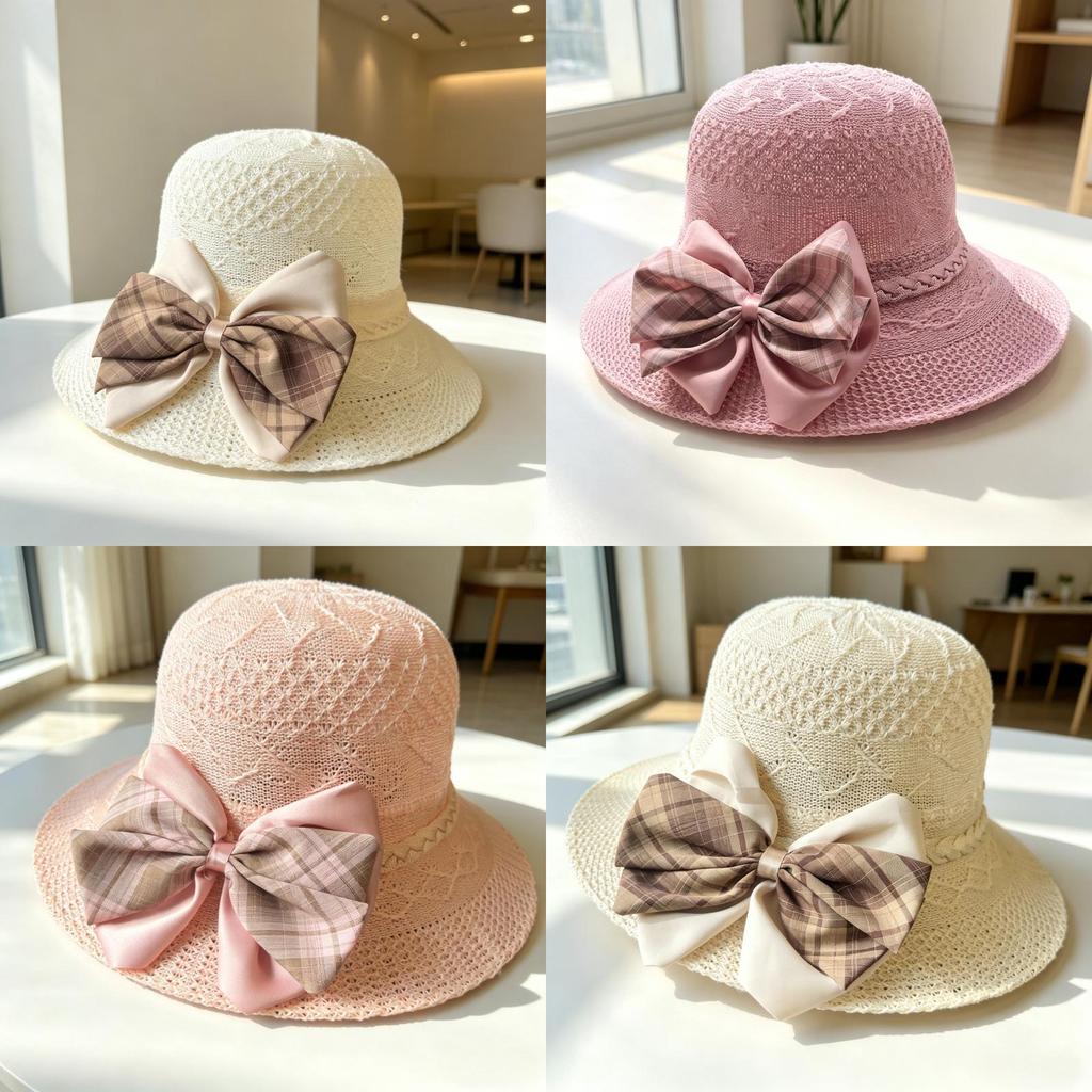 Summer Straw Hat With Large Brim And Bow Embroidery For Womens Sun Protection