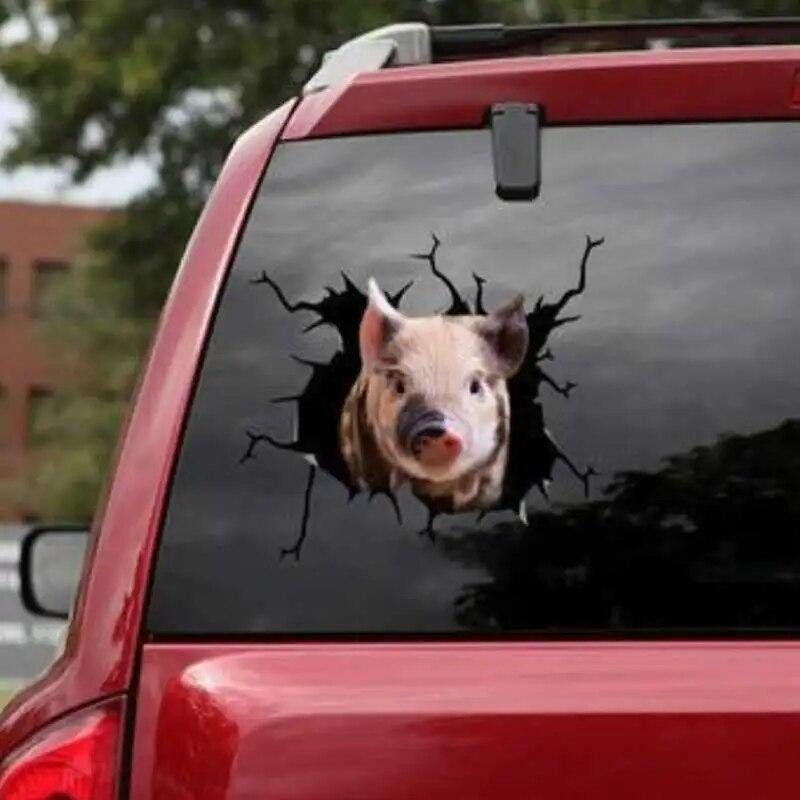 Creative Funny Piggy Stickers, Animal Crack Car Stickers, 3D Cute Car Pet Stickers, Waterproof Car Window Stickers