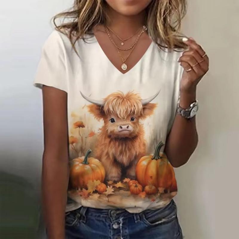 Cute Girl 3D Print Women's T-Shirts Top Casual Short Pullover Sleeved V-Neck Plus Size Tee Shirt Female Everyday Clothing