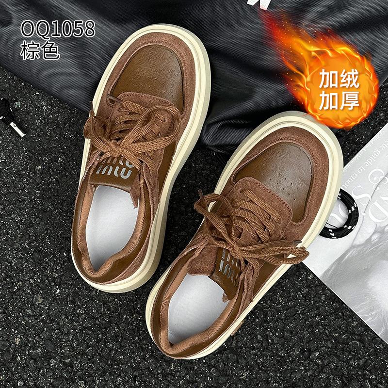 Leather board shoes autumn and winter tide casual muffin velvet platform sports casual shoes