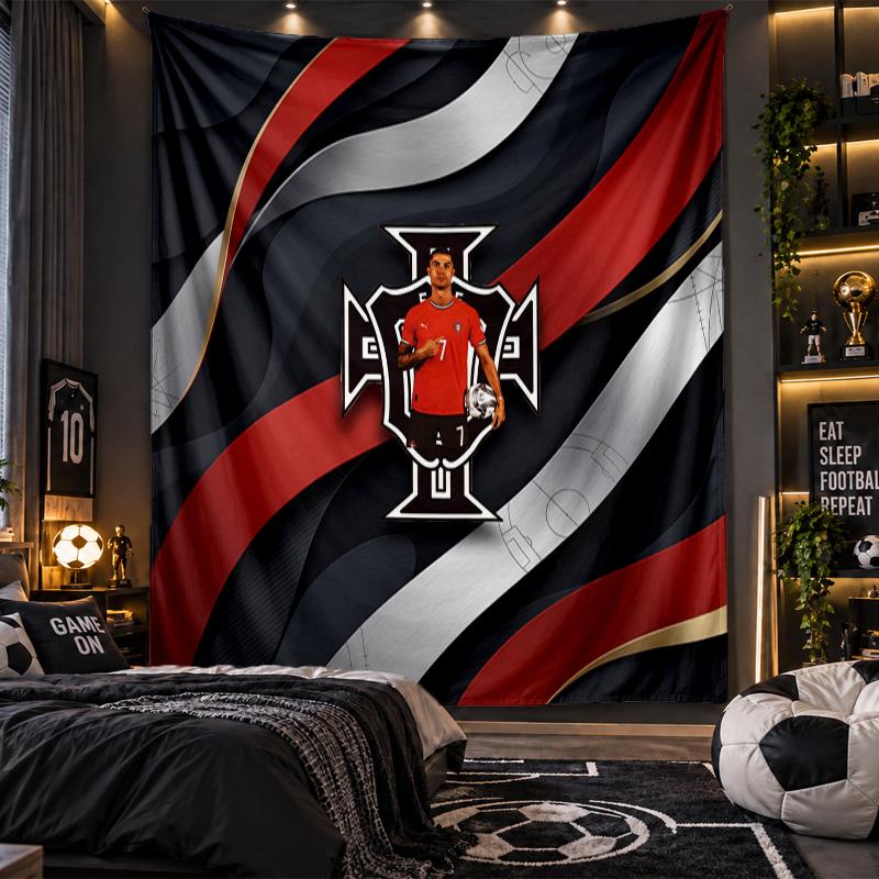 Wall Hanging Tapestry Portugal Football Print Cloth for Living Room Bedroom Home Decor