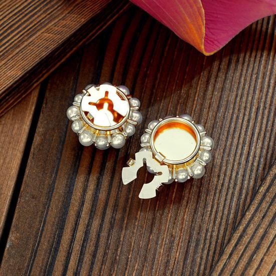 Faux Pearl Button Cover Alloy Elegant Clip-On Button Covers Removable No-Sew Button Covers for Women Shirts Blouses Wedding