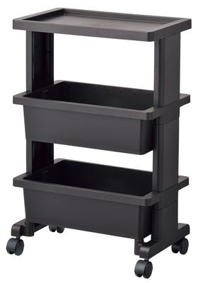 JEJ Astage Lycee Mini Table Wagon, Made In Japan, Assembly Required, 3 Tiers, with Casters, Black, 40cm (W) X 25cm (D) X 62.5cm (H)