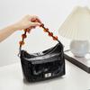 Bead Chain Crossbody Shoulder Bag Women's New Retro Oil Wax Leather Pleated Bag Hand Bag