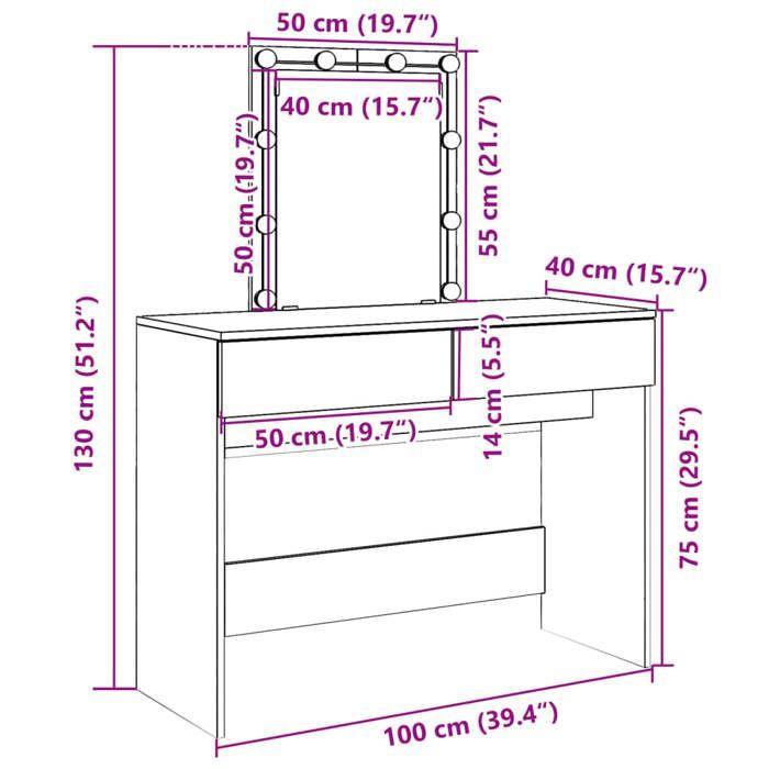 VidaXL Dressing Table with LED Sonoma Oak 100x40x130 Cm, Makeup Table, Bedroom Dressing Table, Dressing Table with 848194