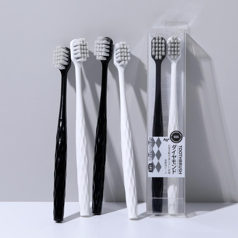 2PCS Silver Ion Antibacterial Wide Head Soft Bristled Toothbrushes for Adults Manual Couple Toothbrush Home Toiletries Oral Set