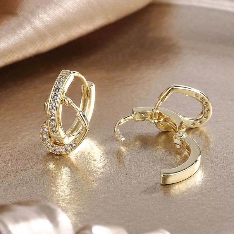 Liebesherz Weißer Zirkon Doppelseitige Creolen Für Damen Vintage Goldfarben Ohrschnalle Hochzeitsschmuck Valentinstagsgeschenke