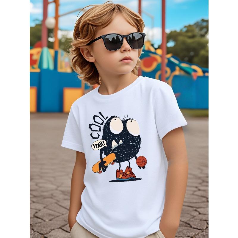 Boys Crewneck T-Shirt, Cool Monster Graphic Print 110