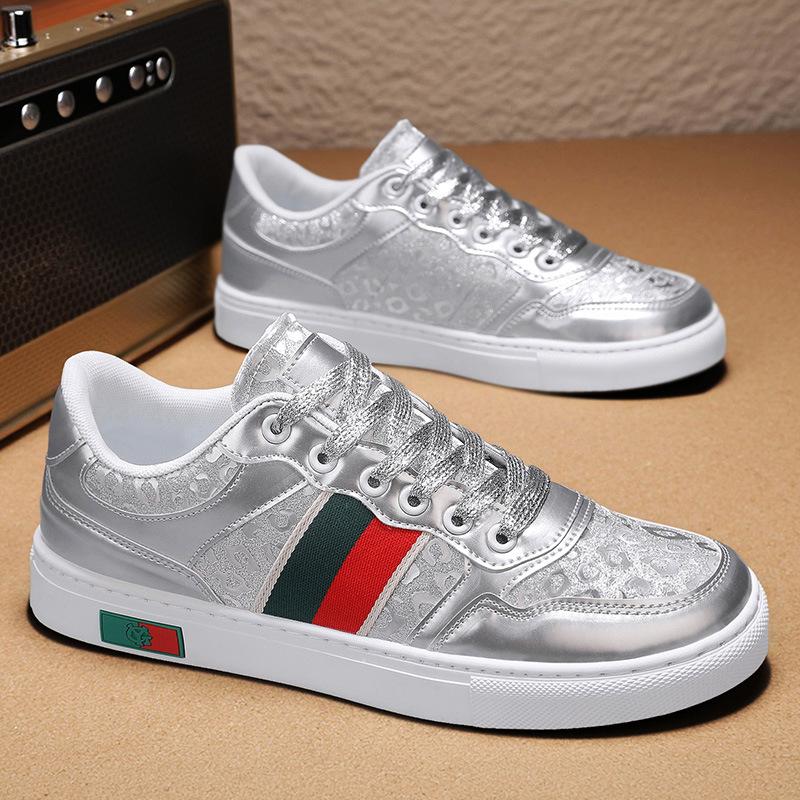 

Fashion Men Leather Casual Shoes Street Trend Leopard Flat Skate Shoes Young Man Cool Sneakers 44 срібний