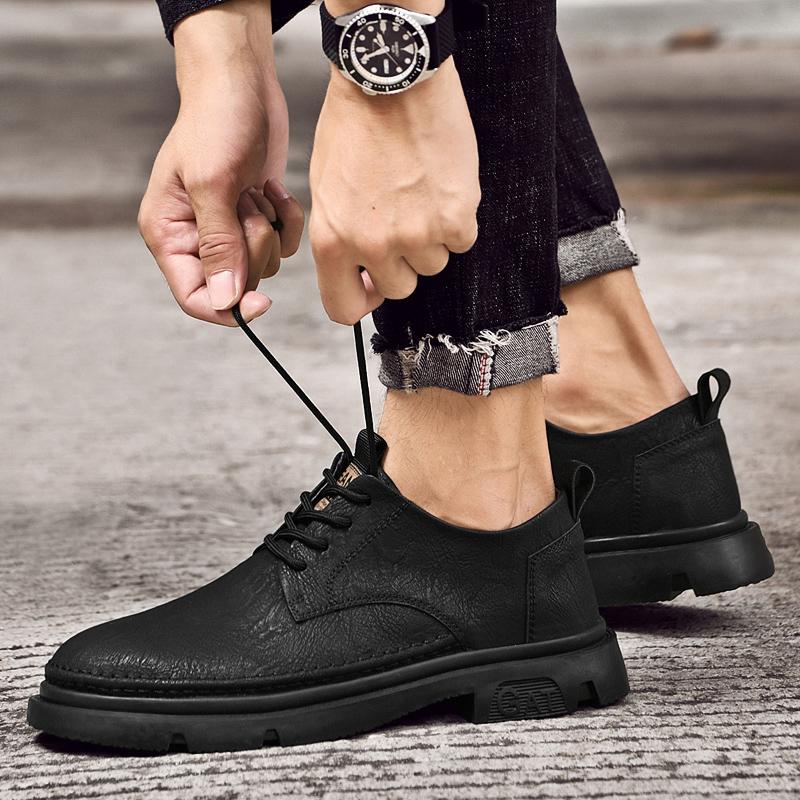Pantofi de lucru casual cu talpă groasă, cu șireturi, cu vârf jos, de înaltă calitate pentru bărbați, pantofi de gală din piele casual confortabili pentru bărbați
