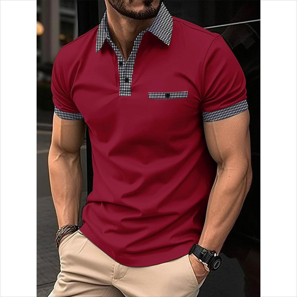 Sommer Herren Kurzarm POLO Shirt Knopf Farbpassend Herren Sport Polo Shirt