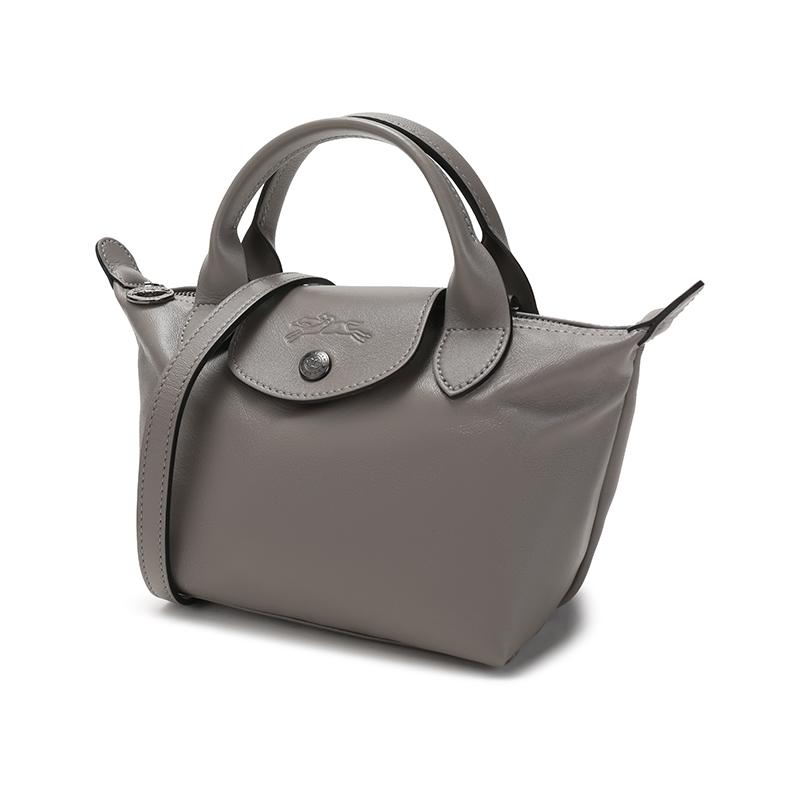 Longchamp Le Pliage Cuir 17 Mini Dumpling Bag Women Shoulder Bag Dove-Gray 1500757P55