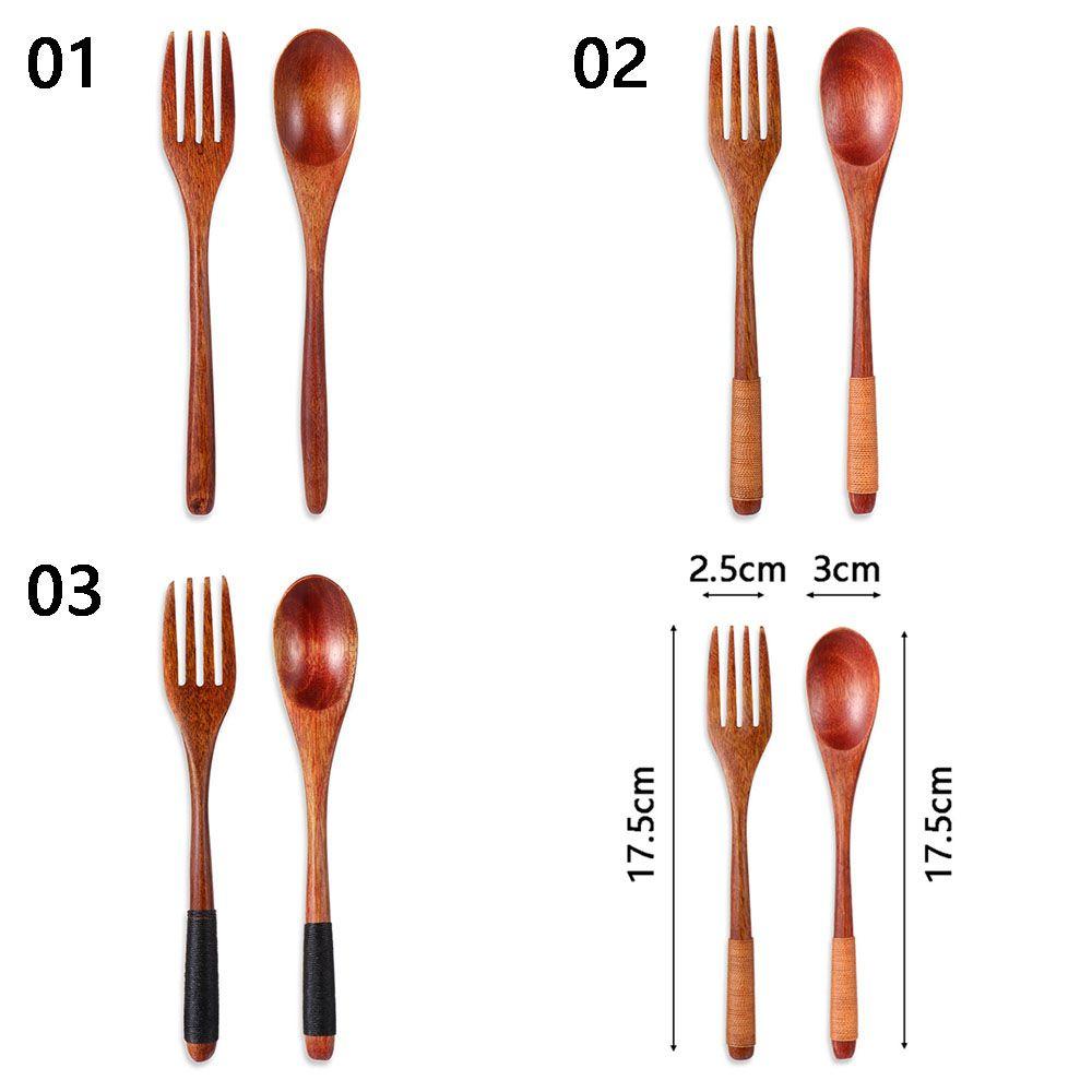 Kitchen Handmade Cloth Bag Portable Spoon Fork Wooden Natural Cutlery Set Tea Scoops