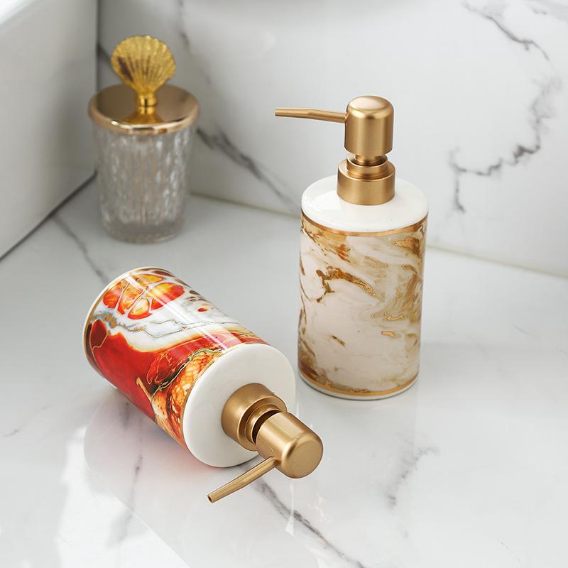 Gold-plated Marble Soap Dispenser Creative Ceramic Emulsion Bottle Bathroom Decoration Hand Sanitizer Shampoo Pressure Bottle