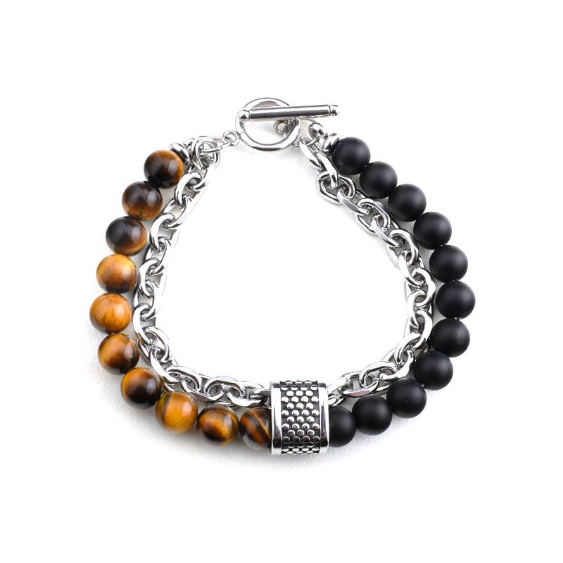 Men's Double-Layer Tiger Eye & Stainless Steel Beaded Bracelet