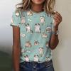 Women Cute Cat Flower Graphic Print Casual Short Sleeve Summer Street Fashion Tops Outdoor