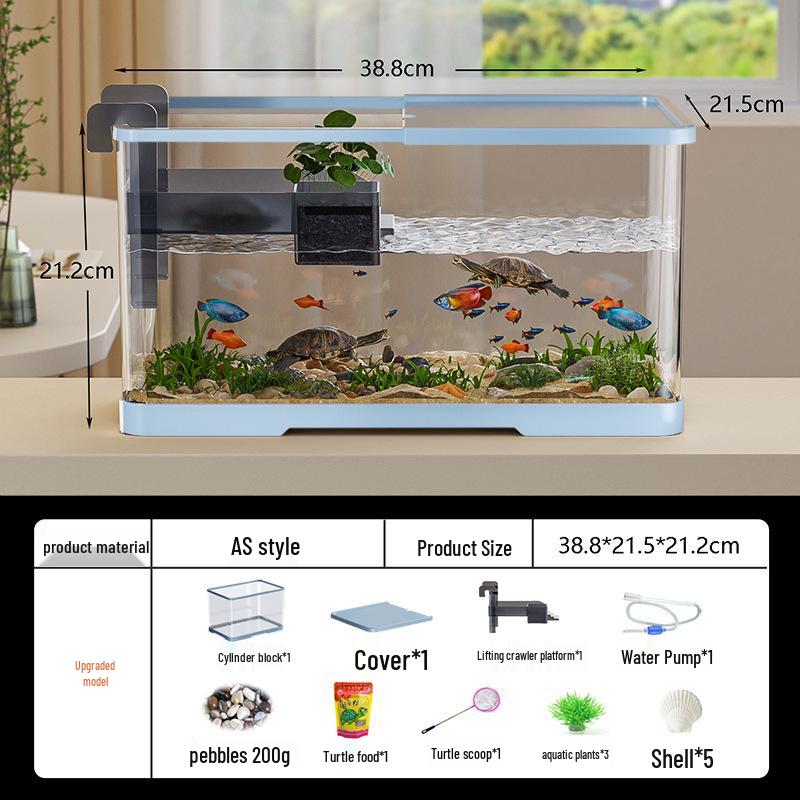 Versatile Desktop Turtle & Fish Aquarium with Basking Platform and Integrated Circulation System