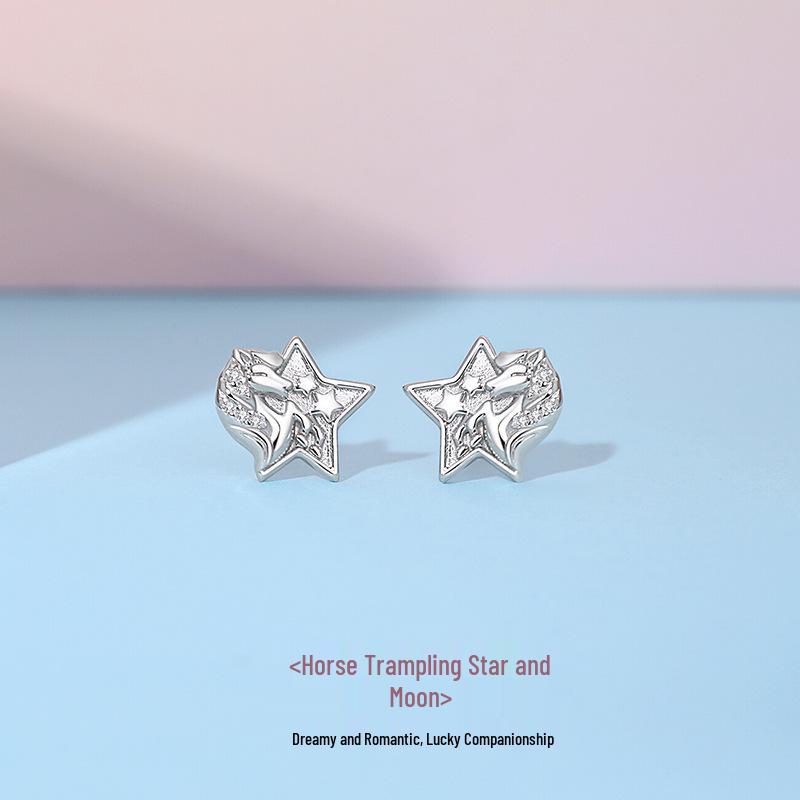 Tichya Horse & Moon Necklace: Sterling Silver S925 with Imitation Moonstone Pendant for Women. 925 Sterling Silver