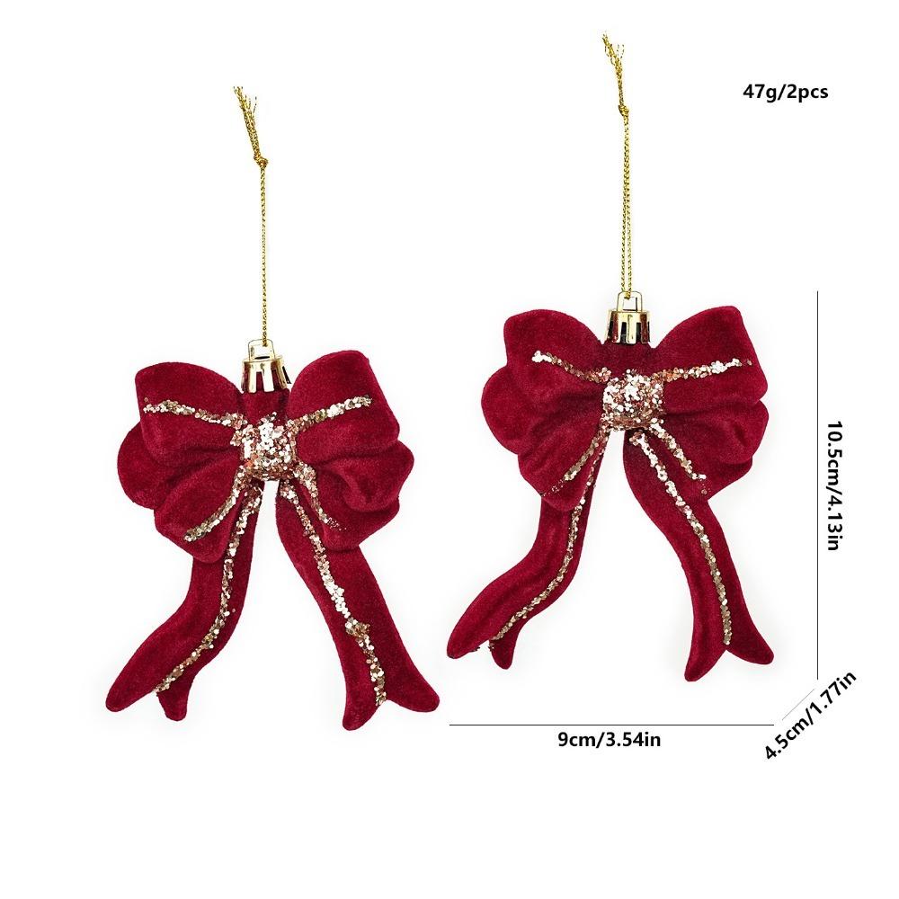 2PCS Wine Red Color Christmas Ornament Flocked Surface Xmas Decor Hanging Pendant Holiday Party