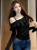 Asymmetrical Ruffled Off-Shoulder Sexy Long-Sleeve Pullover Top
