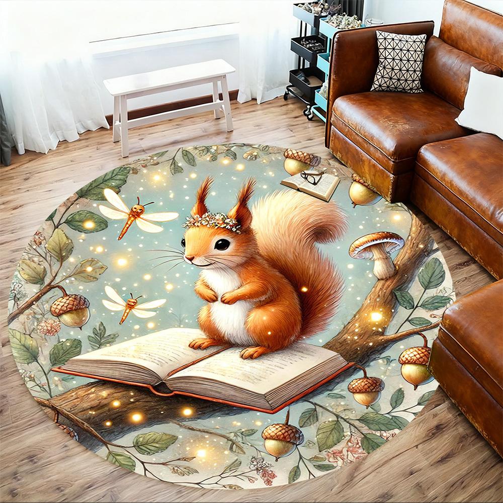 1pc squirrel book Round Chair mat Area Rug - Non-Slip, Floor Mat for Office, Bedroom, and Indoor Decor -1002061