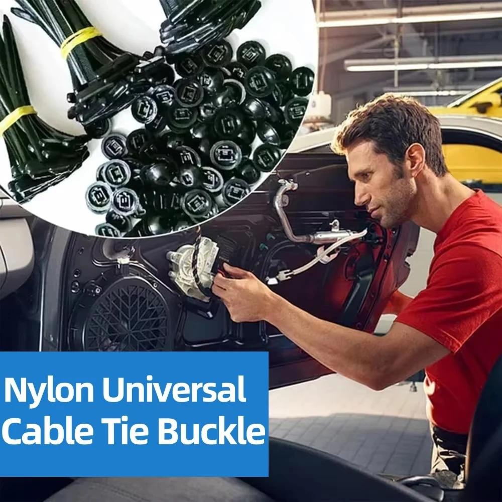 50~200pcs Nylon Universal Cable Tie Buckle Heavy Duty Self-Locking Zip Ties Holder with Pin Fasteners Car Resistant Zipties