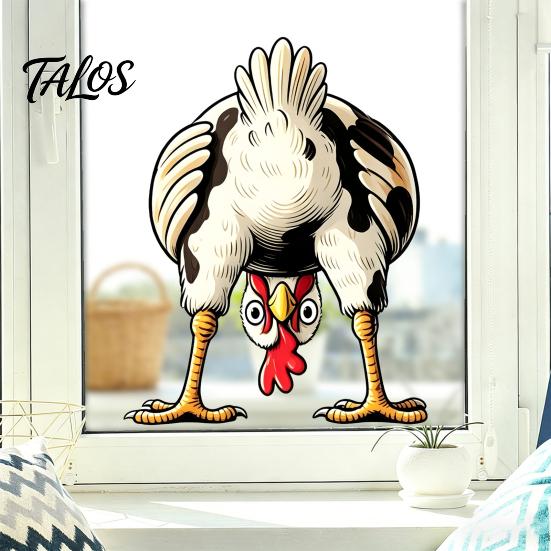 DIY Cuttable Window Decoration Funny Chicken Static Cling, Upside Down Rooster Glass Sticker, Creative Gift for Friends Waterproof Non-adhesive Decal
