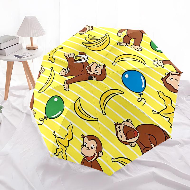 Curious George, Bananas Automatic Opening and Closing, 8 rib Structure Portable Umbrella, Suitable for Men and Women in All Seasons Perfect
