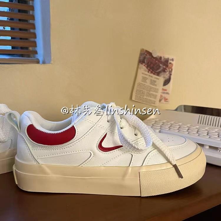 Studenten weiße Schuhe mit flacher Sohle Frühling neue vielseitige Leder-Canvas-Schuhe Marke lässige Sport Damen Schuhe