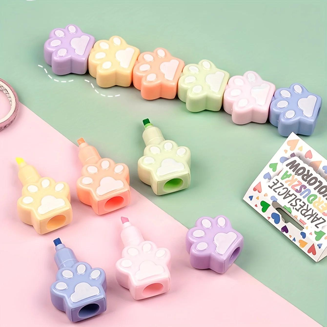 

6 Pcs Cat Claw Highlighters Cute Cartoon Pens Aesthetic Markers Journaling Bookmarks Hand Account Scrapbook Painting