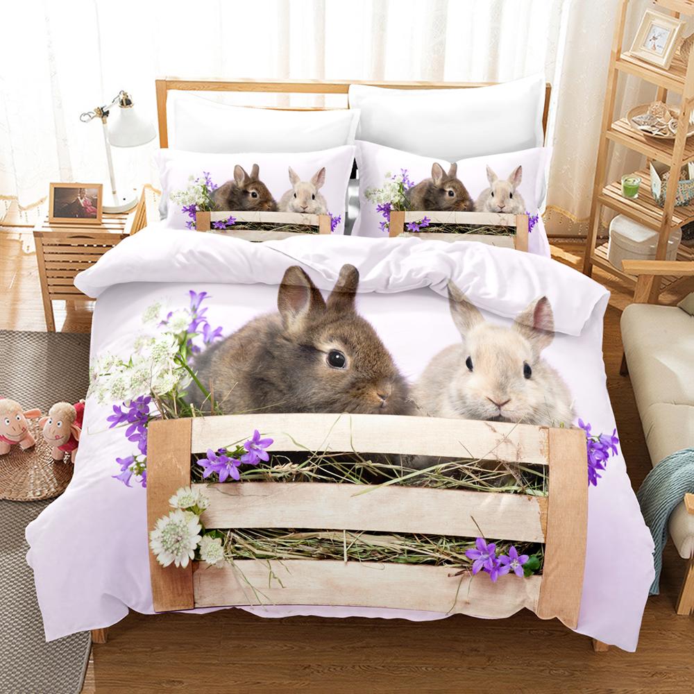 

3D The Rabbit Bedding Sets Duvet Cover Set With Pillowcase Twin Full Queen King Bedclothes Duvet Cover EU single(135x200cm)