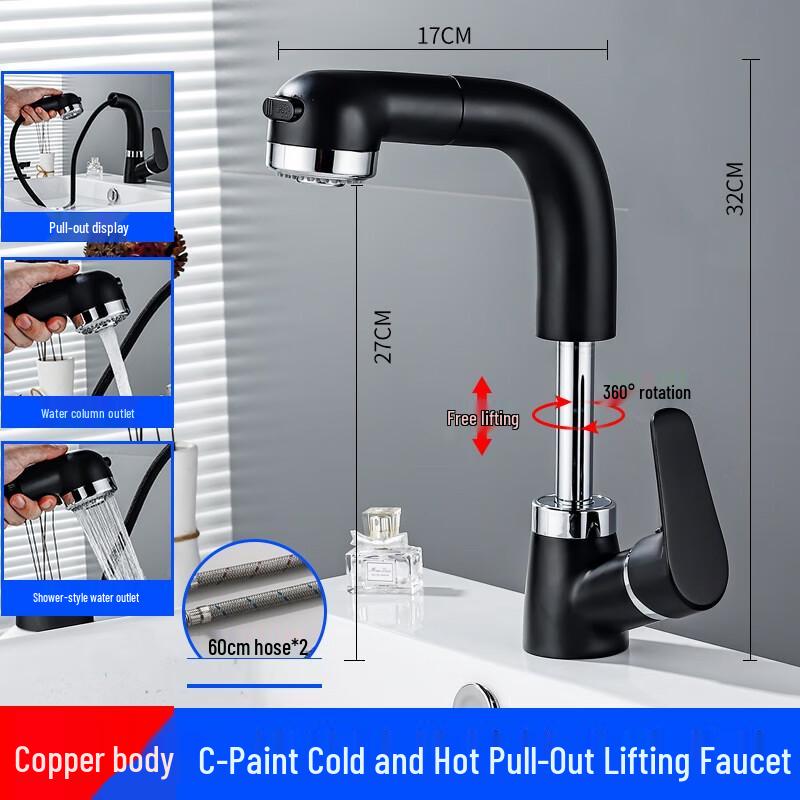 Xuanyong Black Bathroom Swivel Pull-Out Faucet