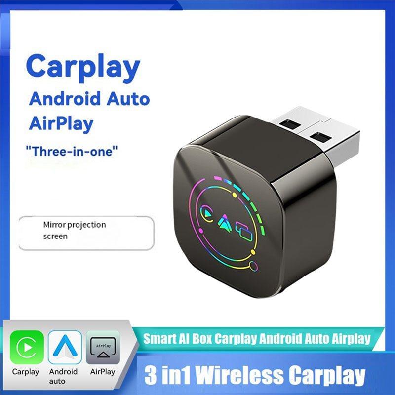 ABUO-3In1 Wireless Carplay Android Auto Smart Carplay Box USB Dongle Adapter Plug Play Wired Carplay To Wireless Airplay