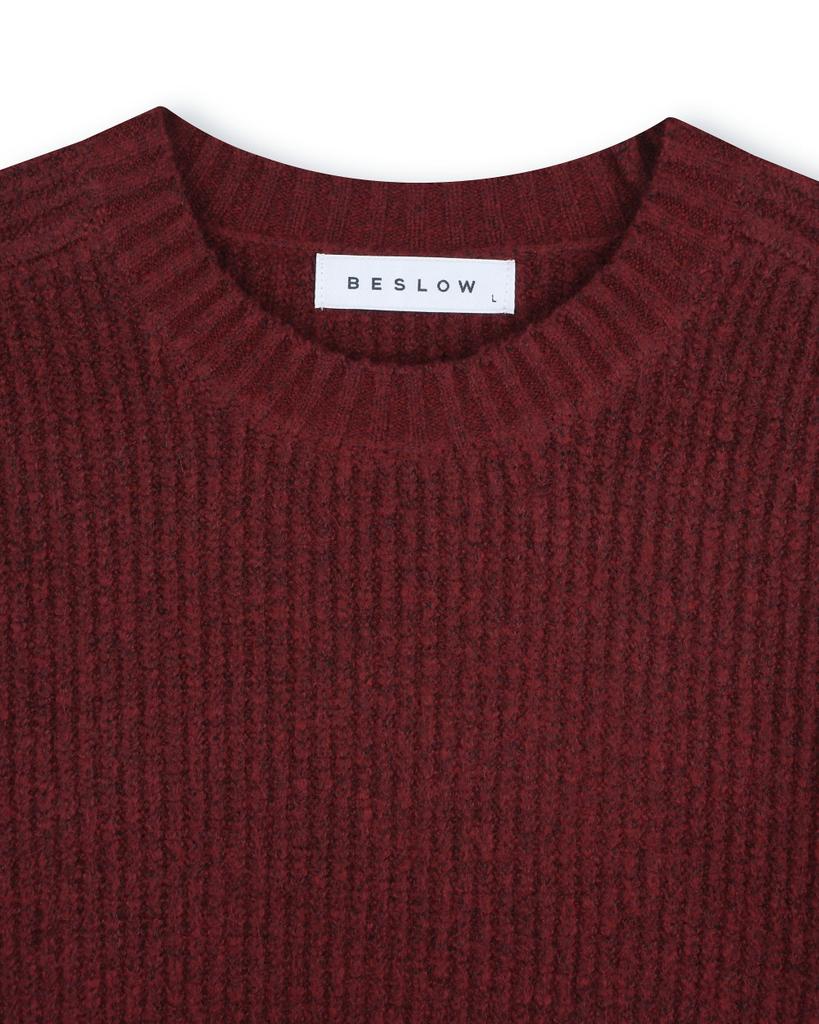 BESLOW [Be Slow X Fashion Tube Shack] Crew Neck Short Sweater Burgundy