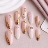 European Soft Pink Almond 3D Starfish Gold Foil Shell Textured Wearable False Nails with Nail Art Stickers