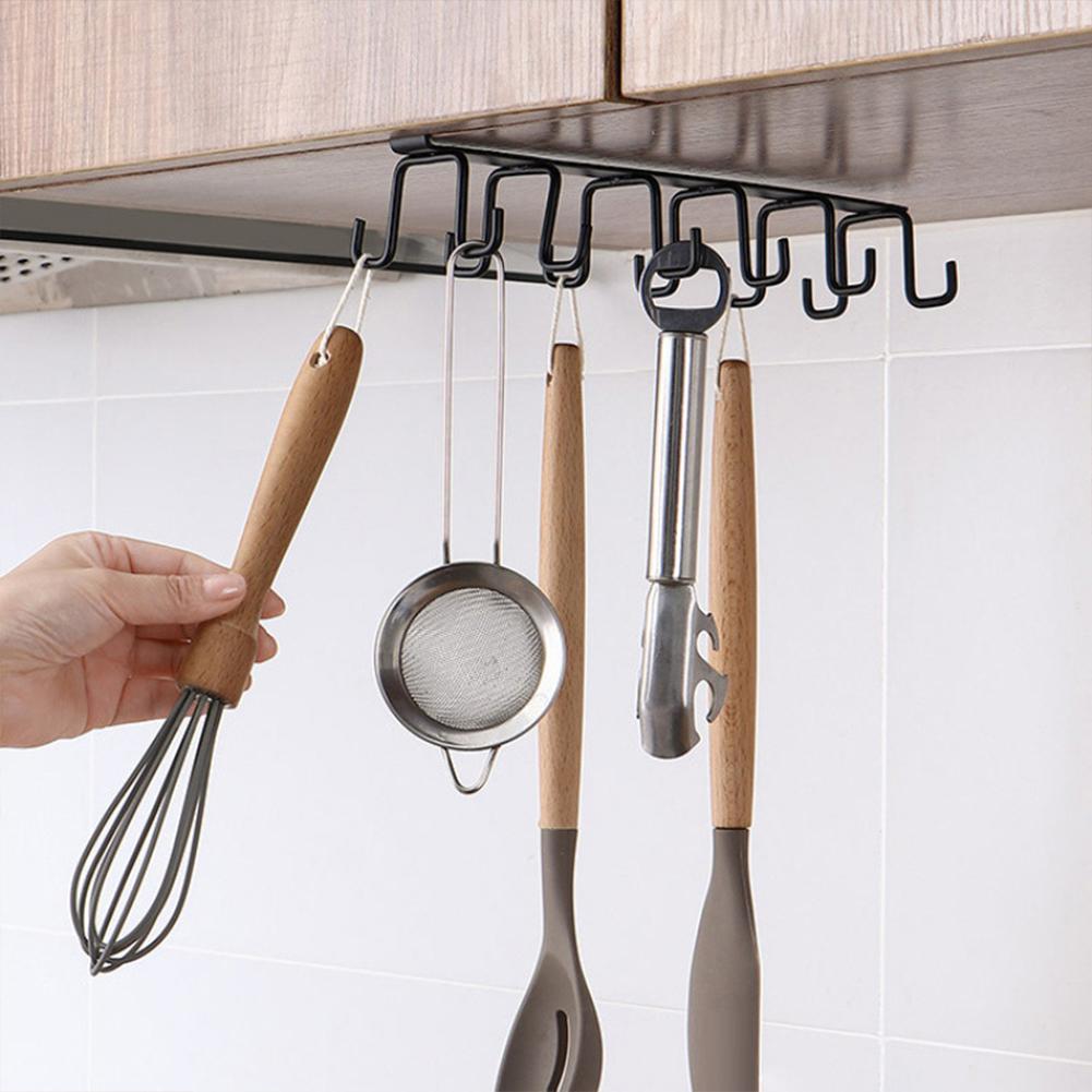 Kitchen Double-row Storage  Hook Hanging Cup Holder Punch-free Kitchen Bathroom Accessories