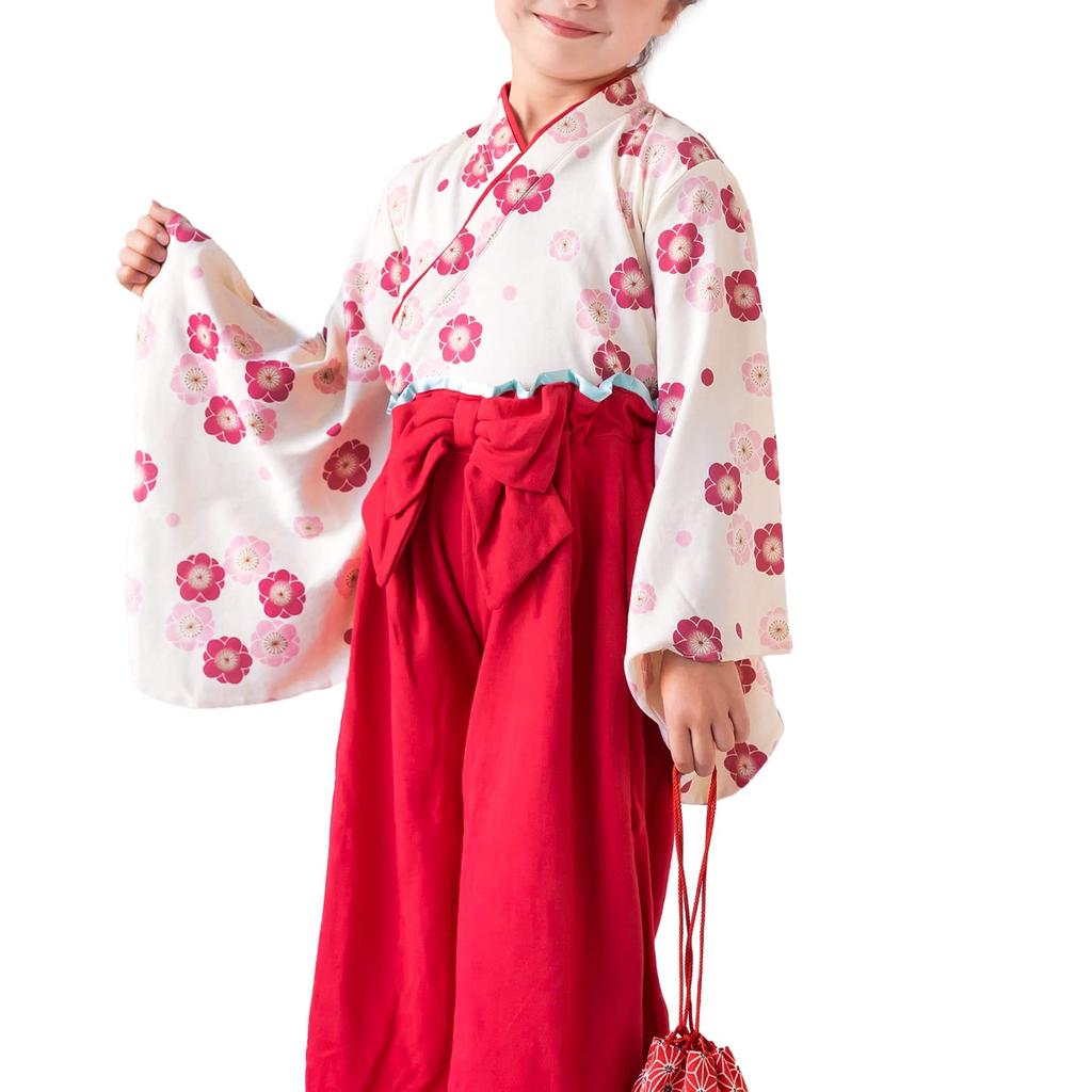 Set for Madder 1064100607RE100 Baby/Kids Hakama-Style Girls, 2-Piece Set, Red, 100cm,