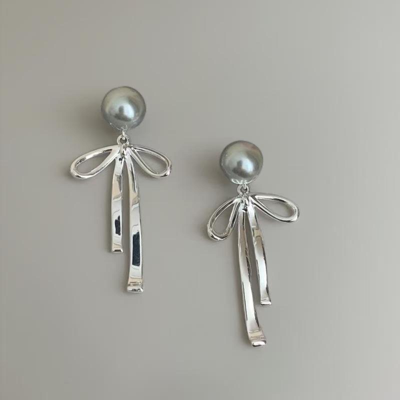 Элегантные жемчужные серьги-гвоздики с бантом - Двусторонние серые для женщин