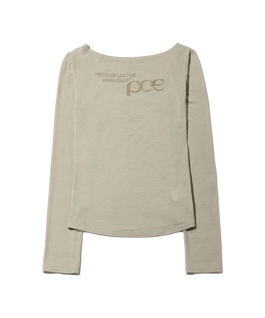 PEACE MAKER Pce Crack Logo Boat Neck Slim Long Sleeve (Beige)