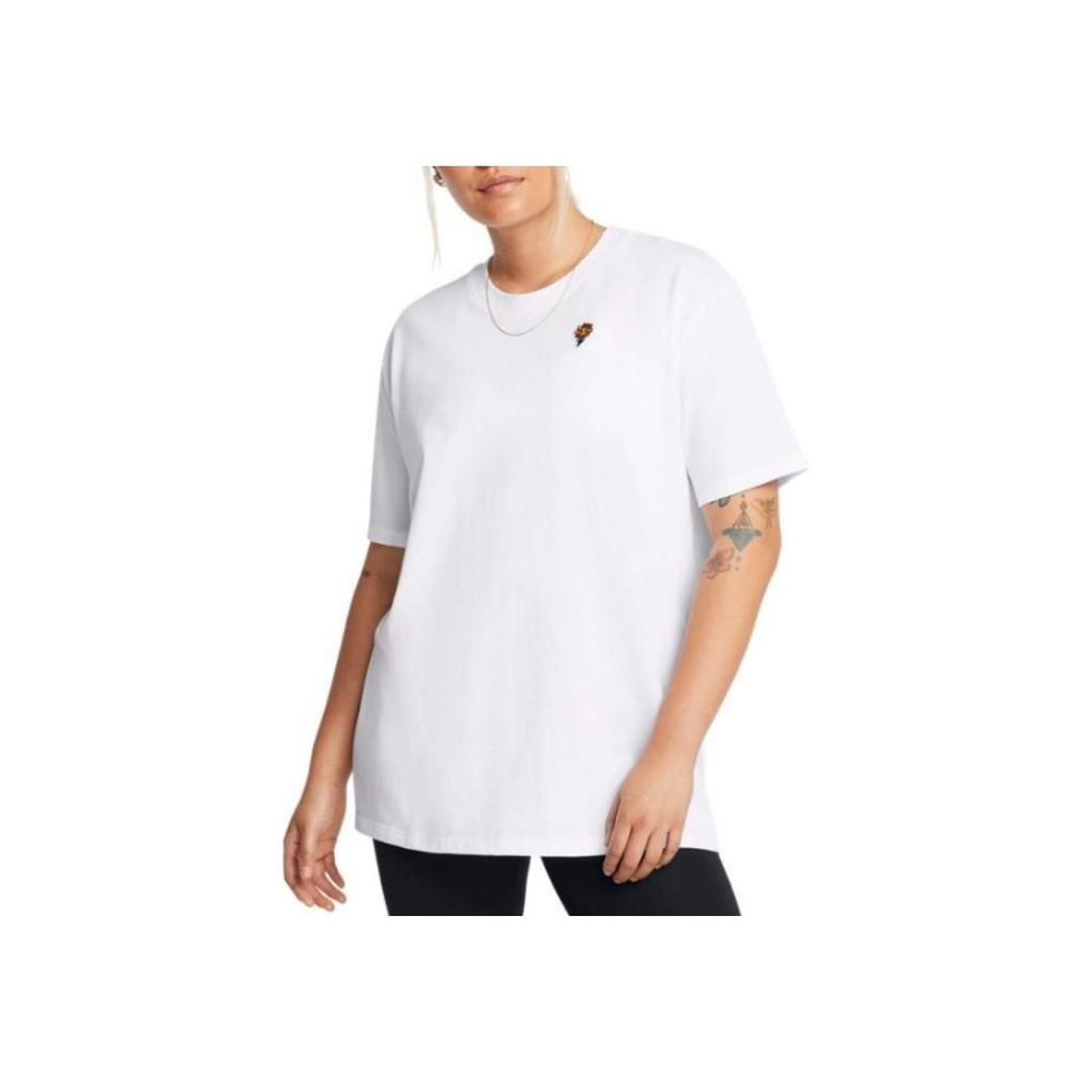 Under Armour UA Round Neck Solid Loose Training Sports Short Sleeve Regular T-Shirt Women T-Shirts White 1386852-100