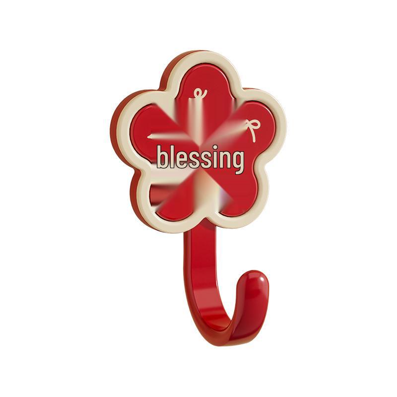 Red Festive New Year Wealth & Prosperity Adhesive Door Hook for Housewarming, No-Drill Installation