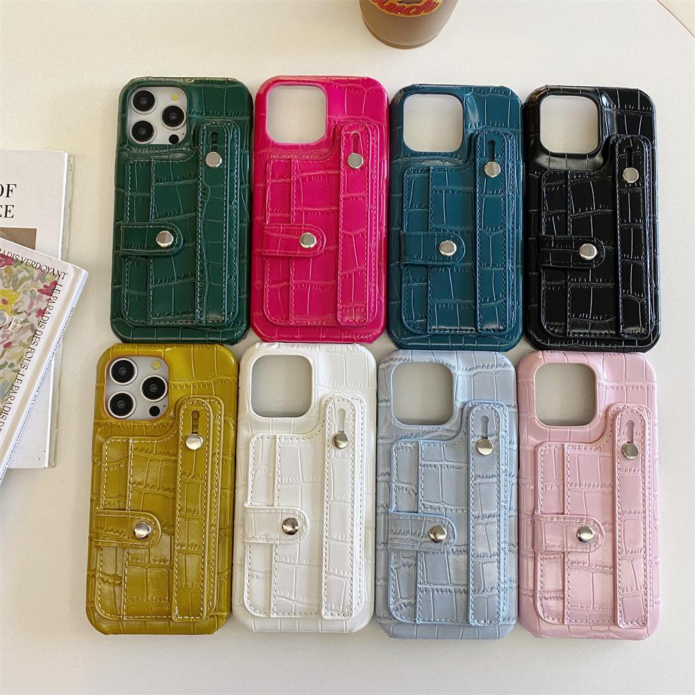 Slot Card Bag Wrist Strap Holder Leather Wallet Phone Case For iPhone 16 15 14 13 12 11 Pro Max 7 8 Plus X XR XS SE Hard Cover