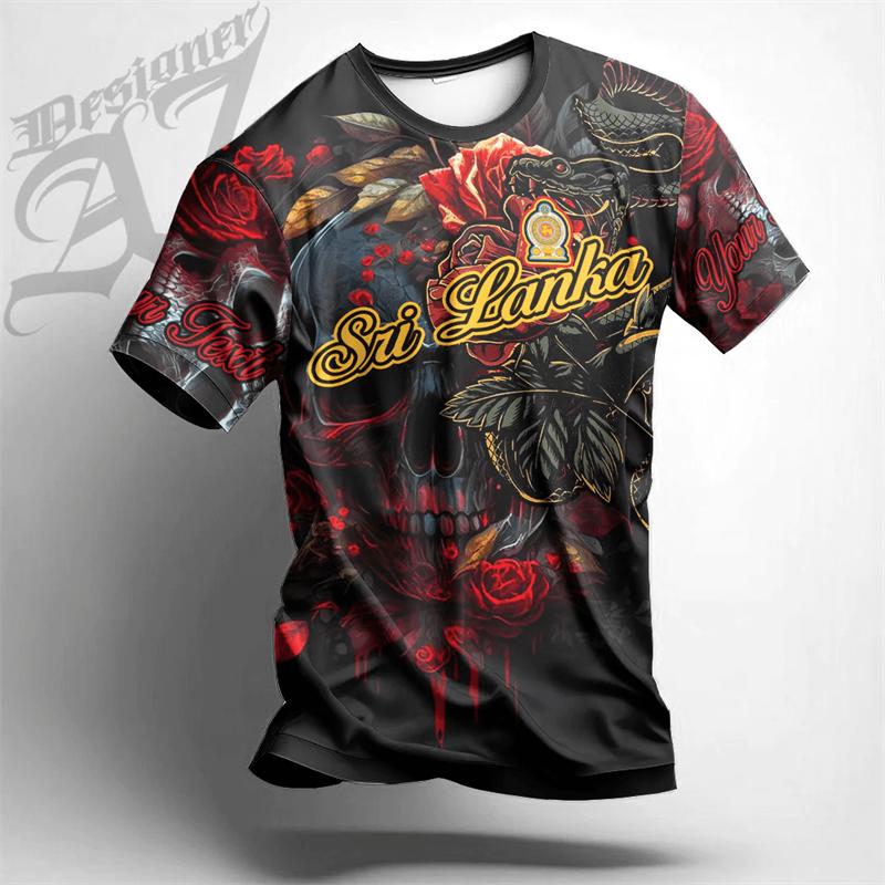 Camisetas de Manga Corta para Hombre y Mujer con Gráfico del Emblema de Sri Lanka, Camisetas Casuales de Exterior de Cuello Redondo Oversize, Tops