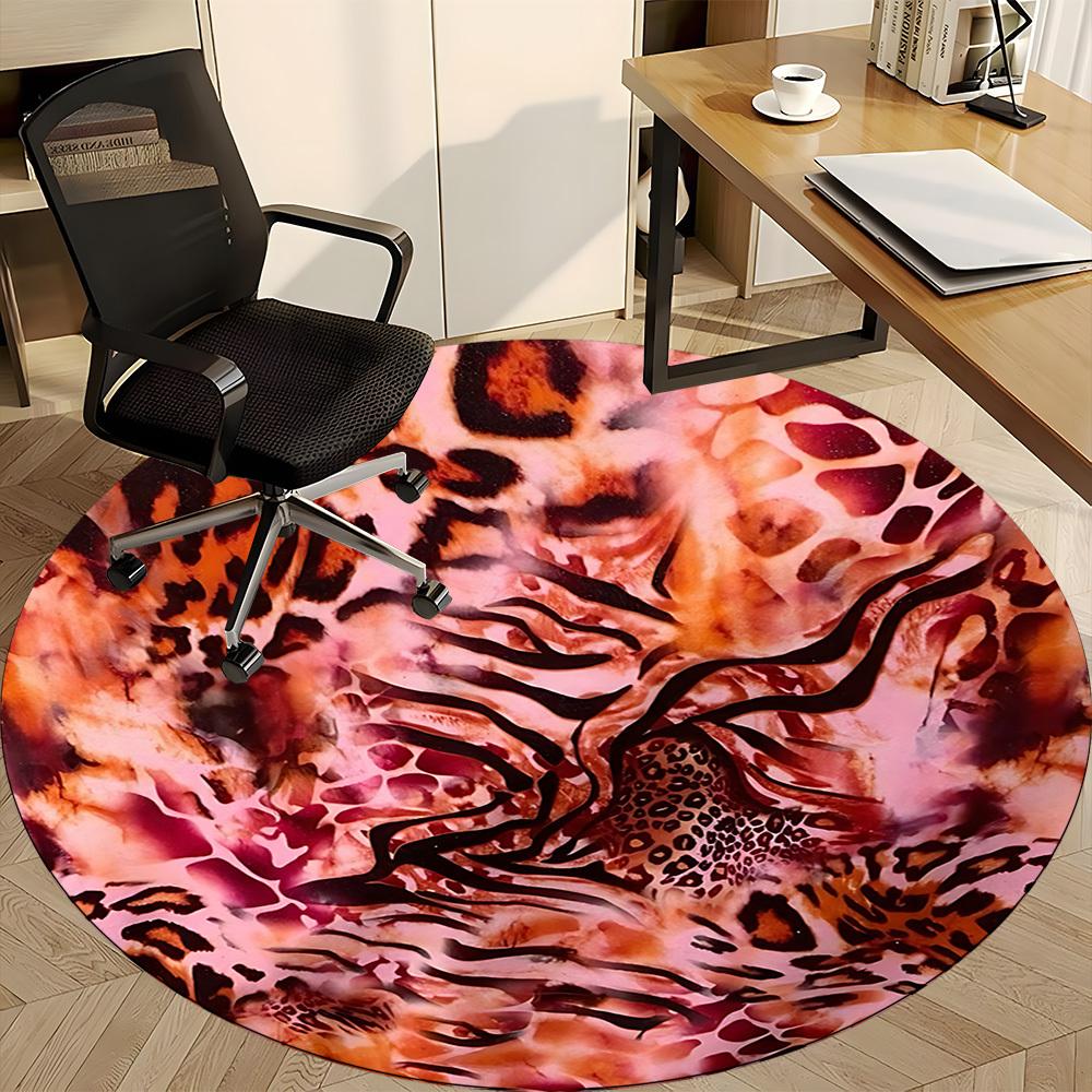 1 Stück Runde Teppich mit Leopardenmuster für das Büro, Rutschfest, Weich und Langlebig, Büroteppich zur Innendekoration, Perfekt für das Büro, Schöne Dekoration yy26032306