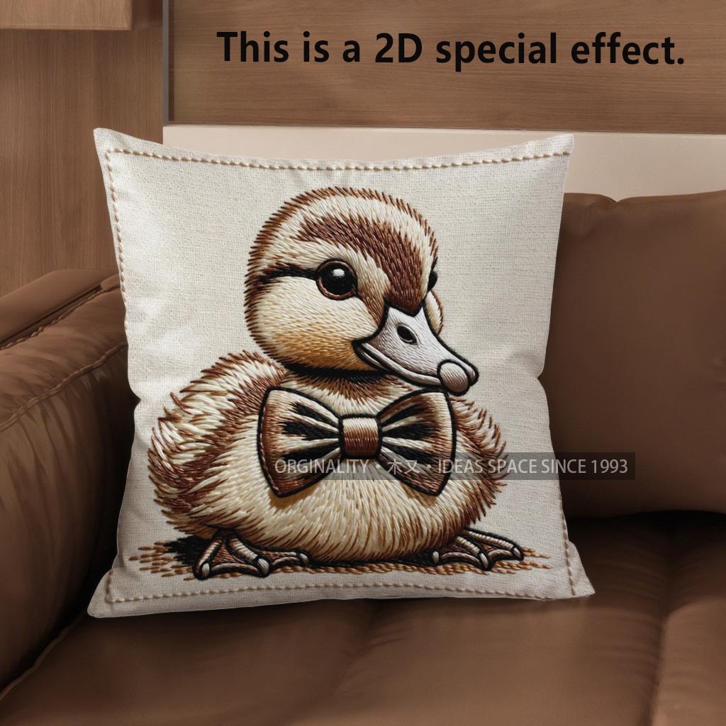 2D Adorable Duck Bow-Tie Pattern Pillow Covers Pattern Cushion Cover Suitable For Sofa Bedroom Car Pillow Cover