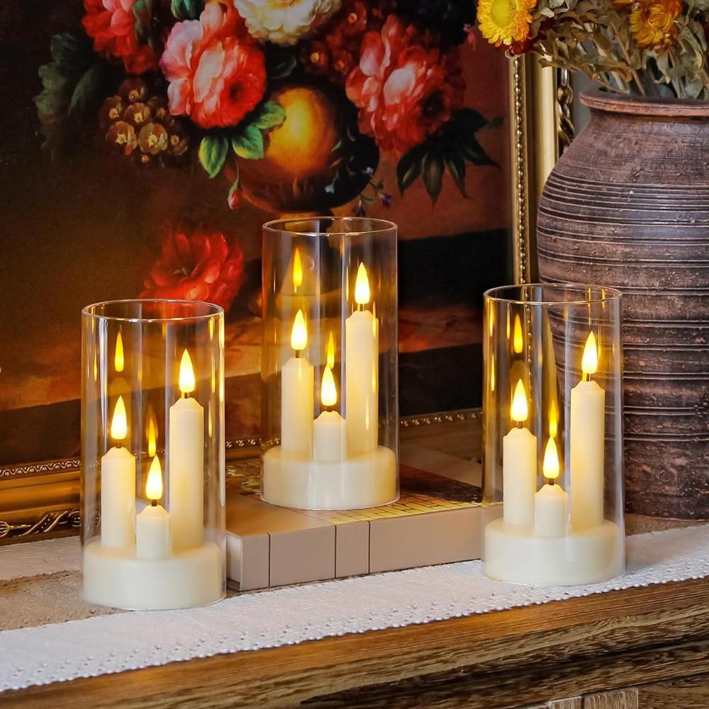 2/3Pc 3 in 1 Flickering Taper Candles Flameless Window Candles 5/8/10CM Tall Lighting with lampshade for Christmas Wedding Decor