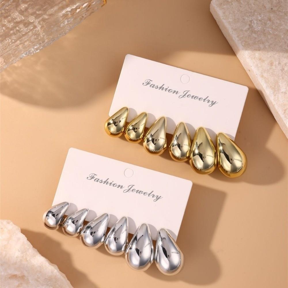 6pairs Gold Plated Waterdrop Earring Set Glossy Finish Hanging Dangle Earring  Daily Wear